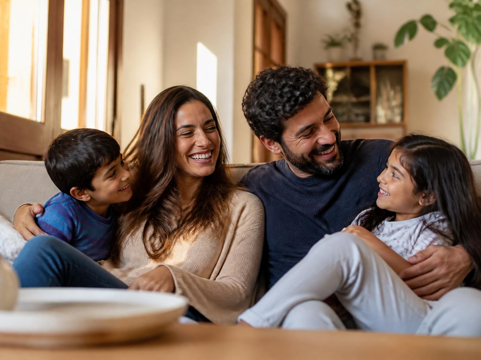 Familia disfrutando de un momento cálido y protegido en su hogar